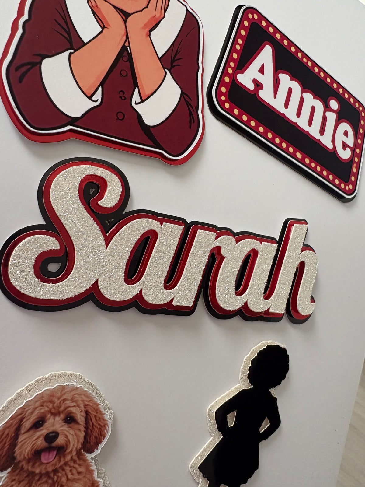 Annie theme cake toppers with personalised name