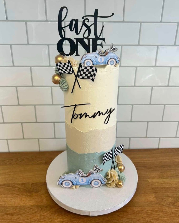 Fast One cake topper set with personalised name