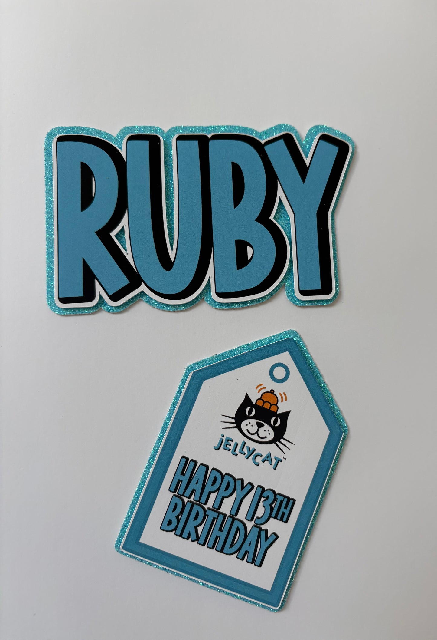 Jelly cat tag cake topper with name