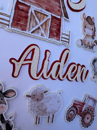 Farm cake topper set with personalised name & age