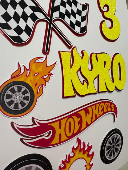 Hot wheels cake topper with personalised name & age