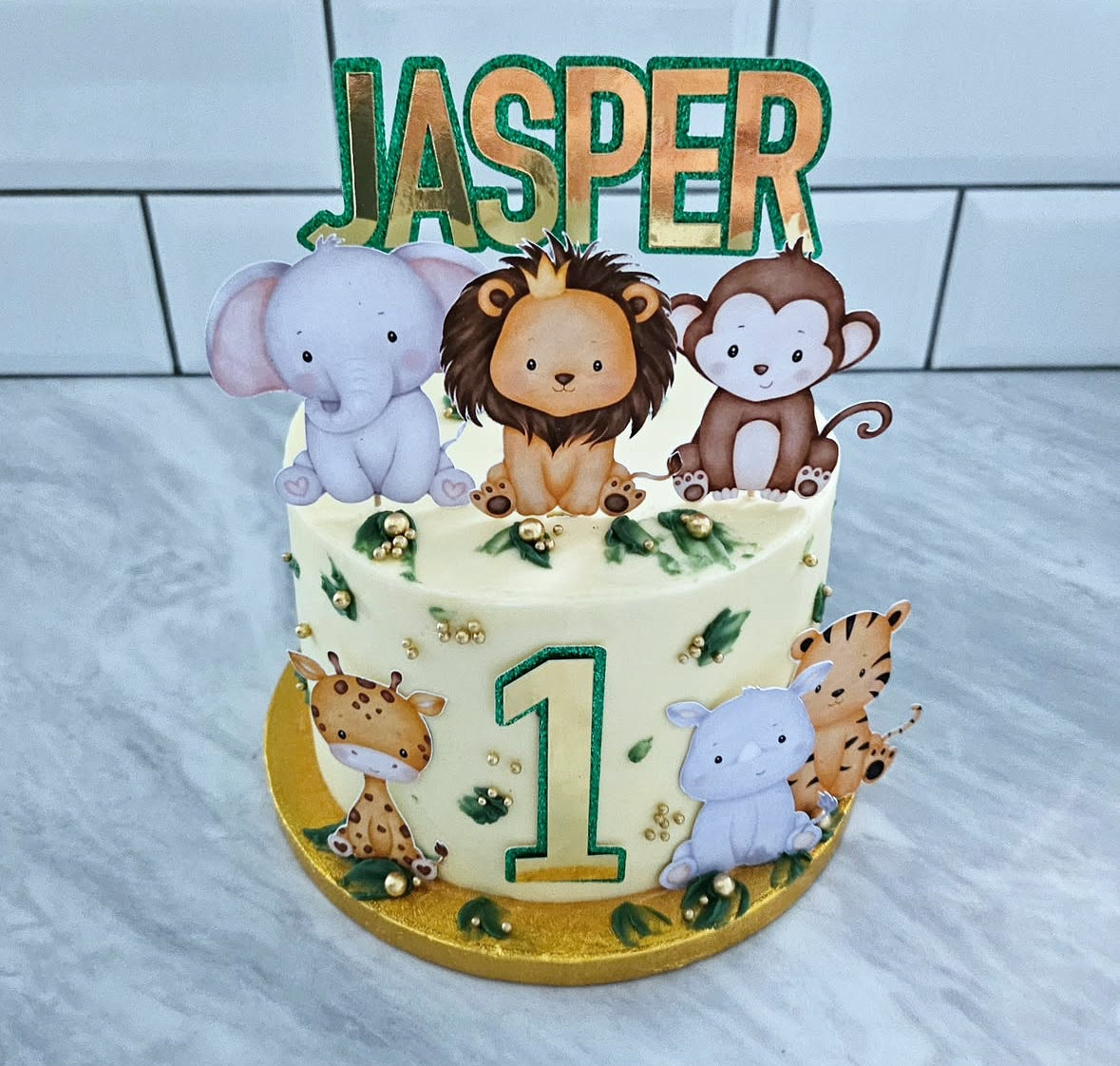 Safari cake topper set with personalised name & age