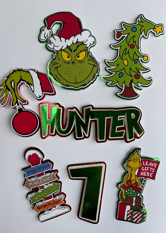 Grinch cake topper set with name and age