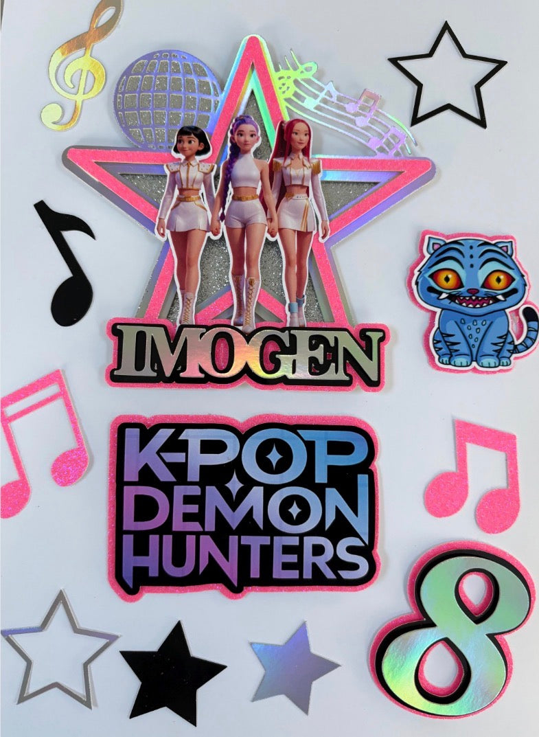 Kpop demon hunters cake topper set with personalised name and age
