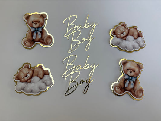 Baby boy & teddy cupcake topper