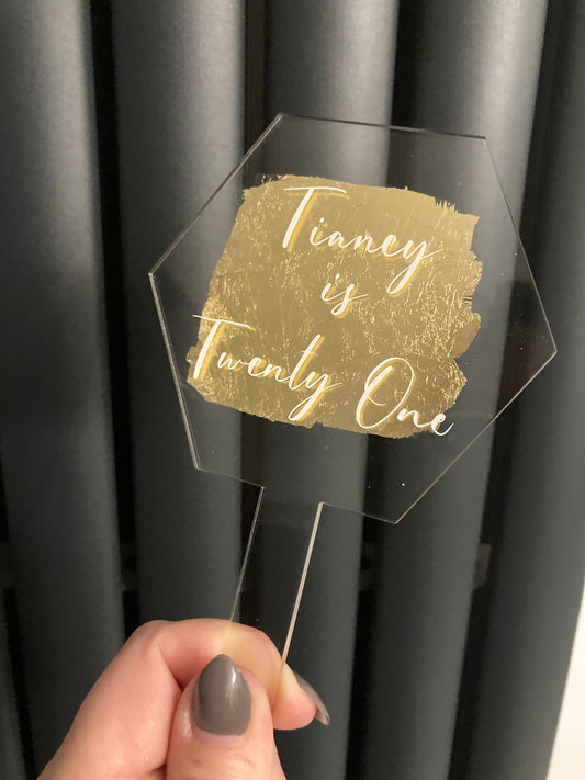 Acrylic Paddle topper, Acrylic cake topper Gold/Silver/Copper leaf.