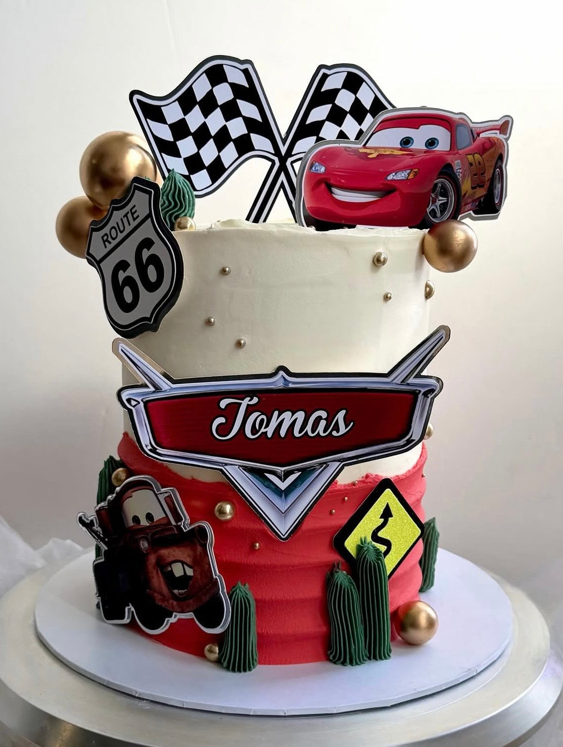 Cars cake topper set with personalised name & age