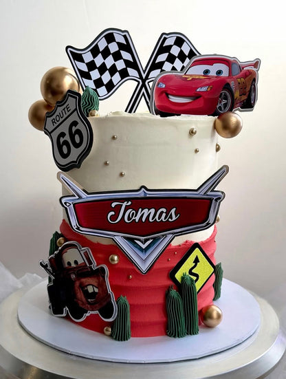 Cars cake topper set with personalised name & age