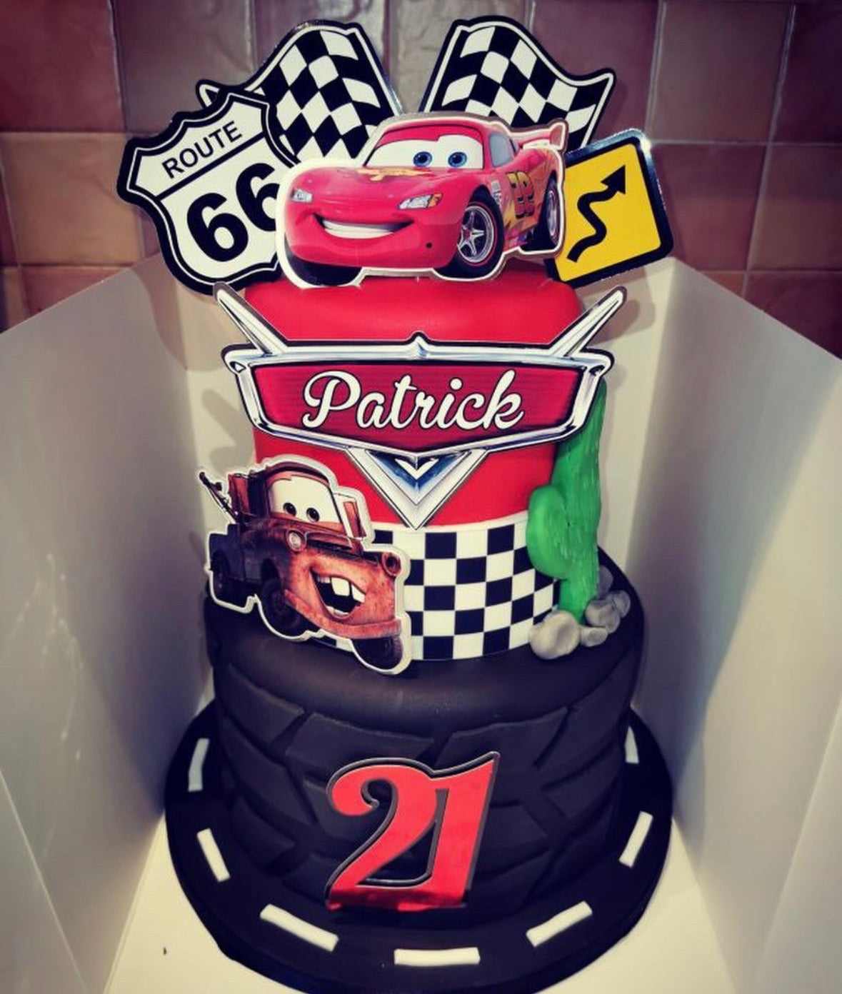 Cars cake topper set with personalised name & age