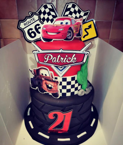 Cars cake topper set with personalised name & age