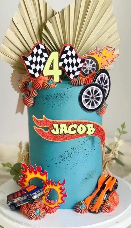 Hot wheels cake topper with personalised name & age