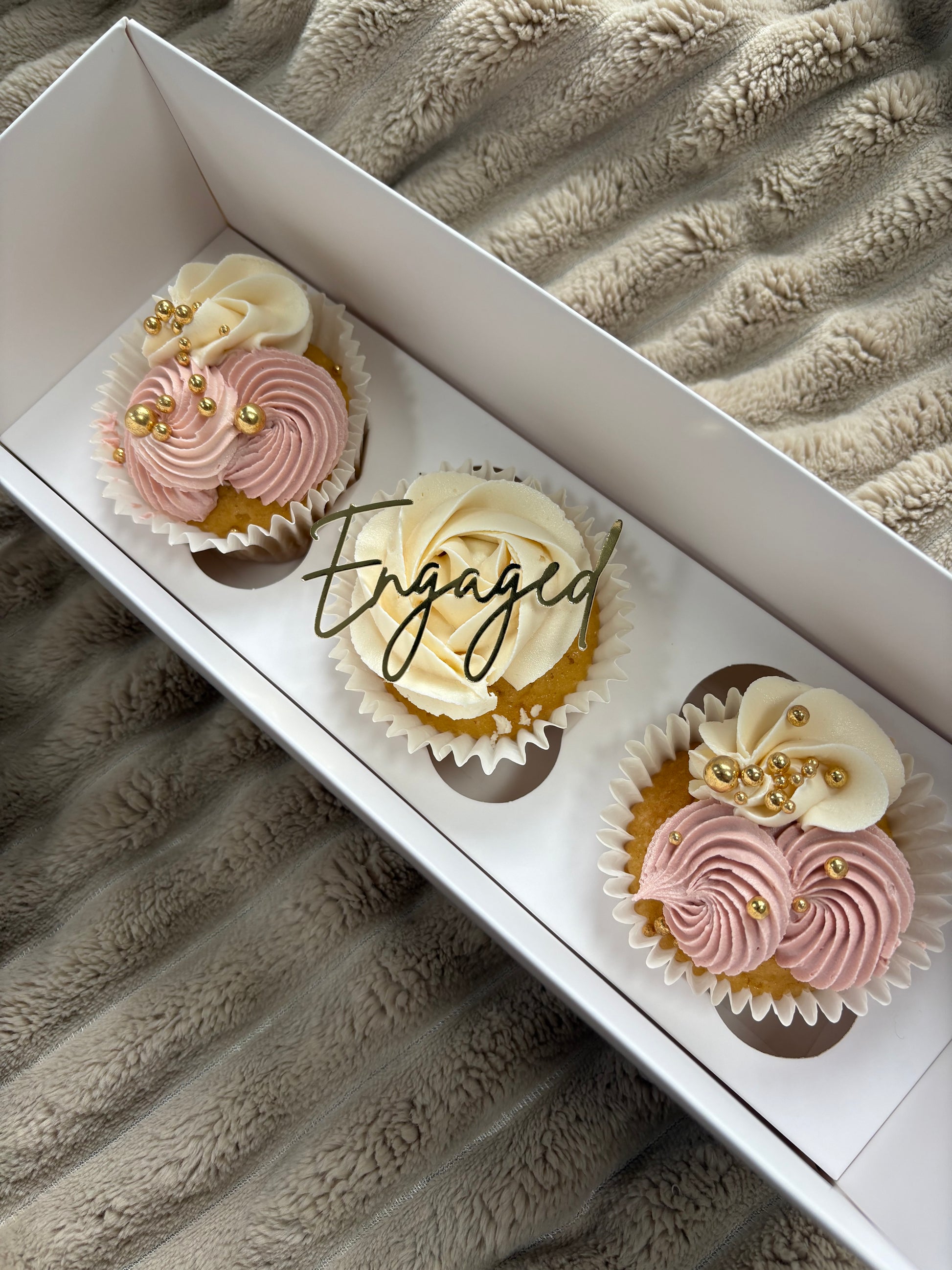 Engaged gold mirror cupcake toppers 
