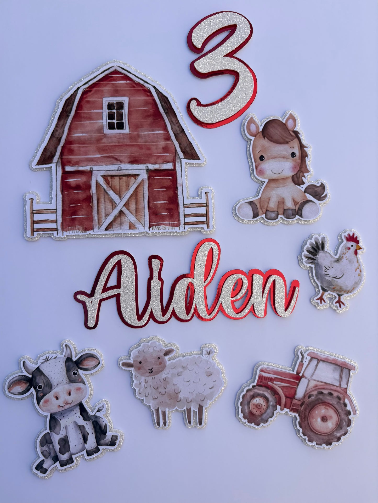 Farm cake topper set with personalised name & age
