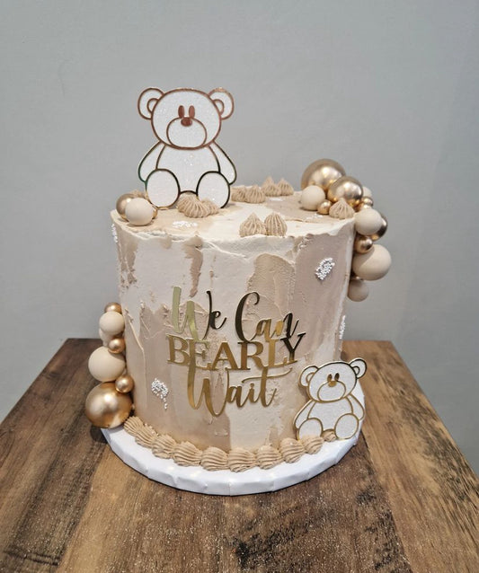 Baby shower cake topper set, we can barely wait cake topper set.