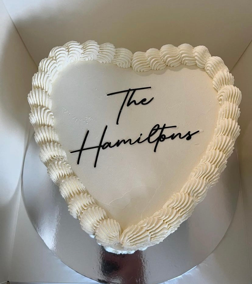 Personalised wedding cake topper, lay flat, heart cake topper