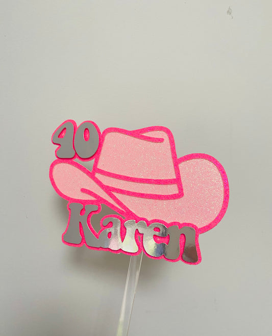 Cowgirl hat cake topper, personalised name and age
