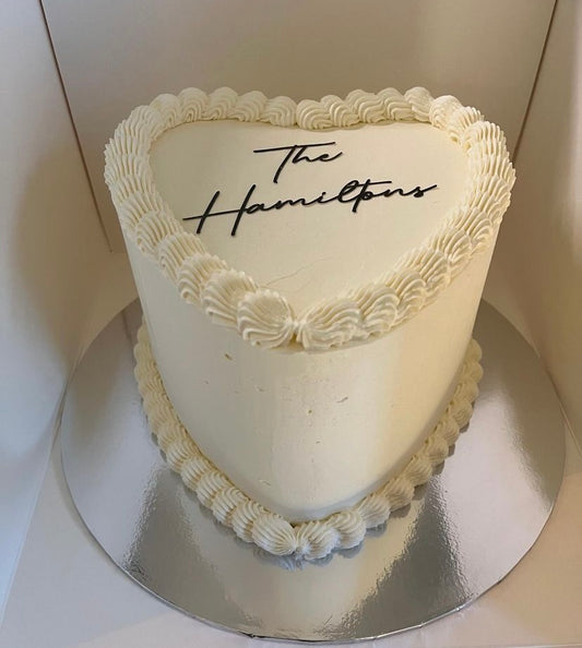 Personalised wedding cake topper, lay flat, heart cake topper