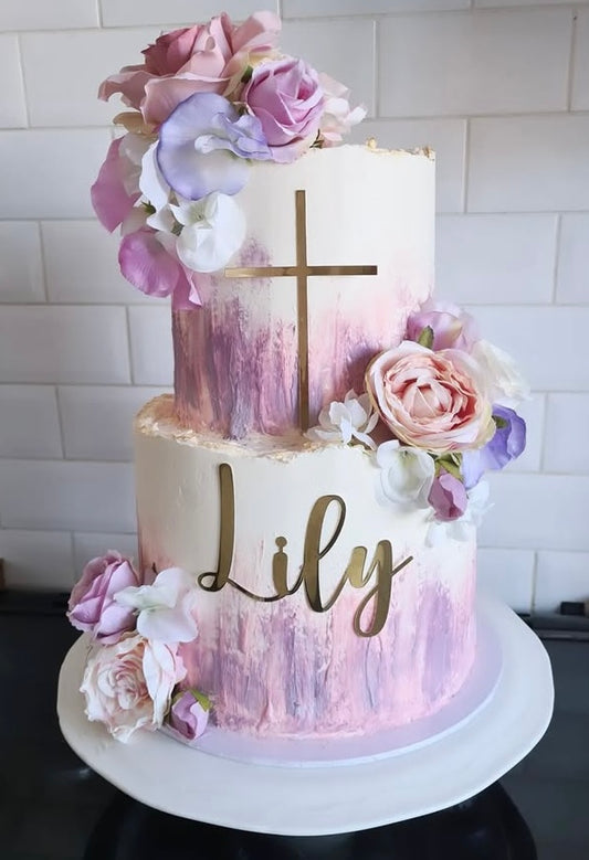 Name & cross cake topper